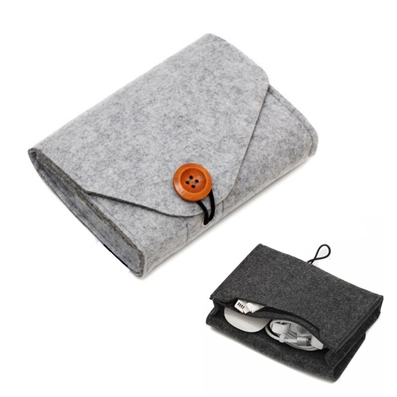 Wool Fiber Power Bank Storage Bag Mini Sofe Felt Pouch For Data Cable Mouse Travel Organizer Electronic Gadget Organizador Bag