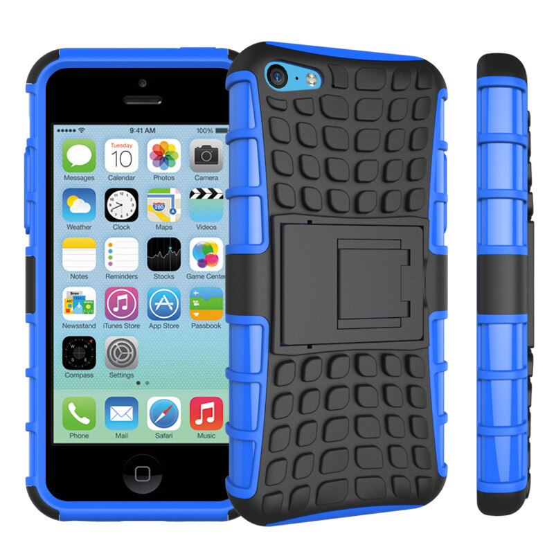 Achterkant hoesje voor apple iphone 5c telefoonhoesje 2 in 1 dubbele laag kickstand heavy duty armor schokbestendig hybride siliconen hoesje: Blauw