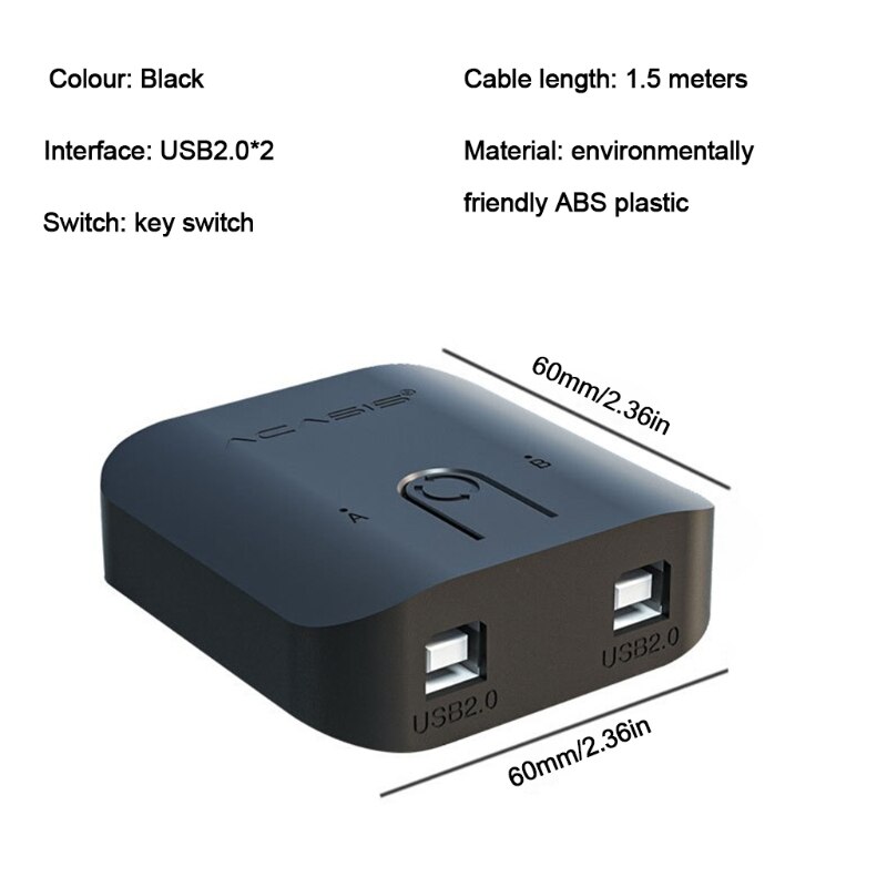 USB Manual Print Sharing Switcher Two Computers Share 1 USB Switch Selector for Keyboard Mouse USB Flash Drive Printer