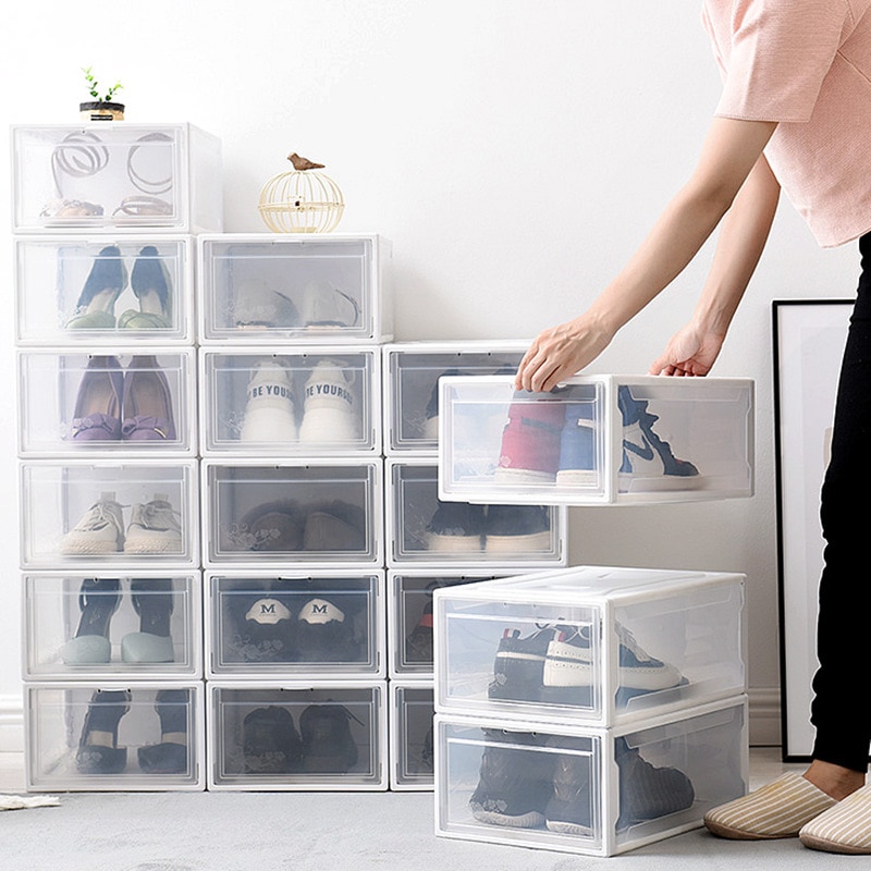 Transparent Shoe Box Storage Shoe Boxes Thickened Dustproof Shoes Organizer Box Can Be Superimposed Combination Shoe Cabinet