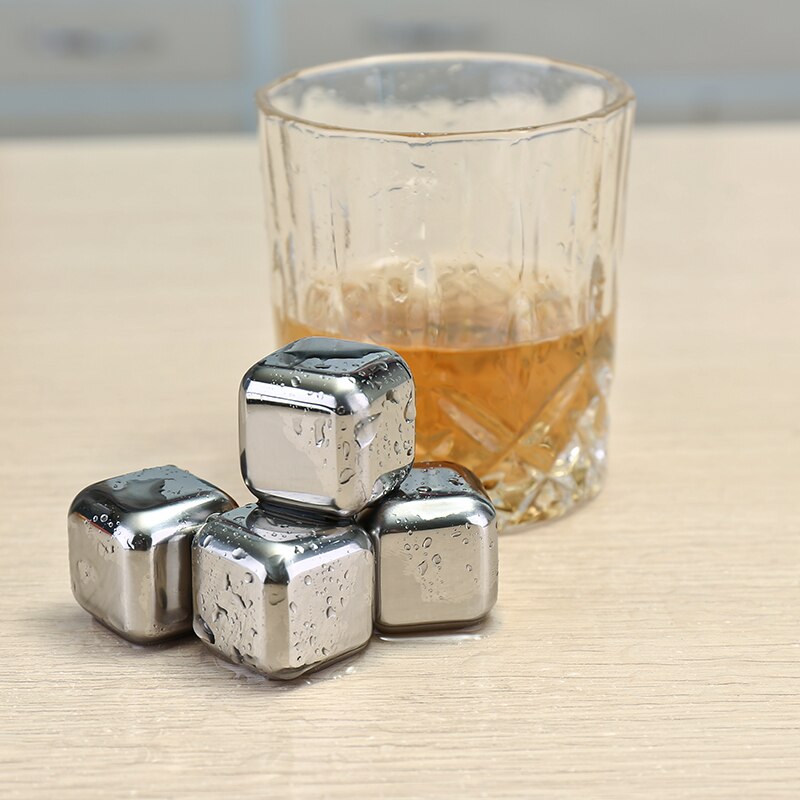 8 Stks/partij Cube Whisky Stenen 27mm 304 Rvs Met Clip Rock Wijn Smaak Bier Ijs Steen Bar Kerstcadeau Cooler PP doos