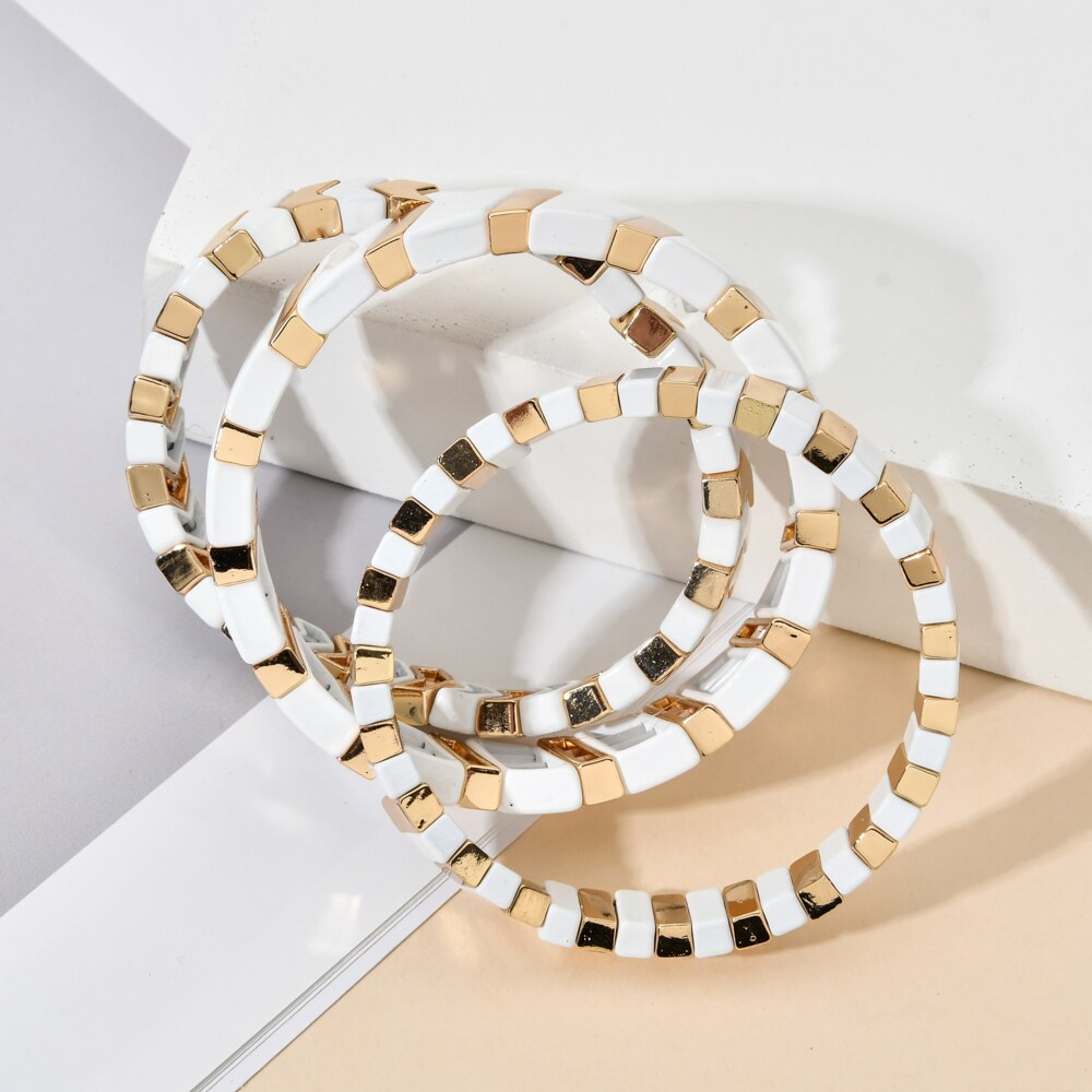 2022 Summer Gold Color Enamel Bracelet Tile Bracelet Bohemian Stackable Stretch Bracelets For Women Jewelry