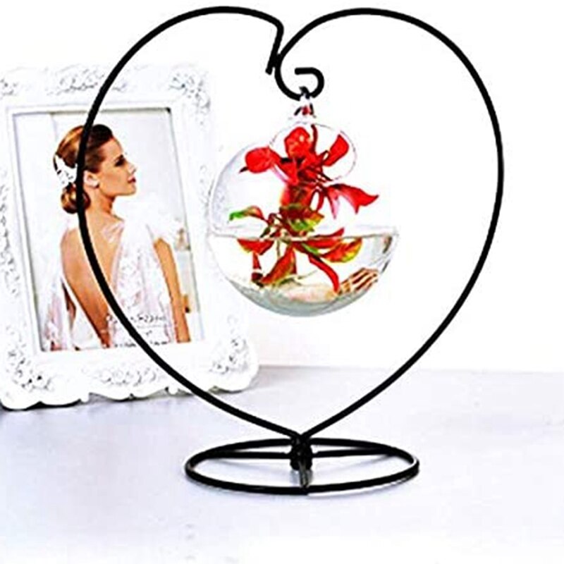 4- pakke hjerteformet ornament vise stativ jern pothook stativ til hengende glass terrarium (hjerte)