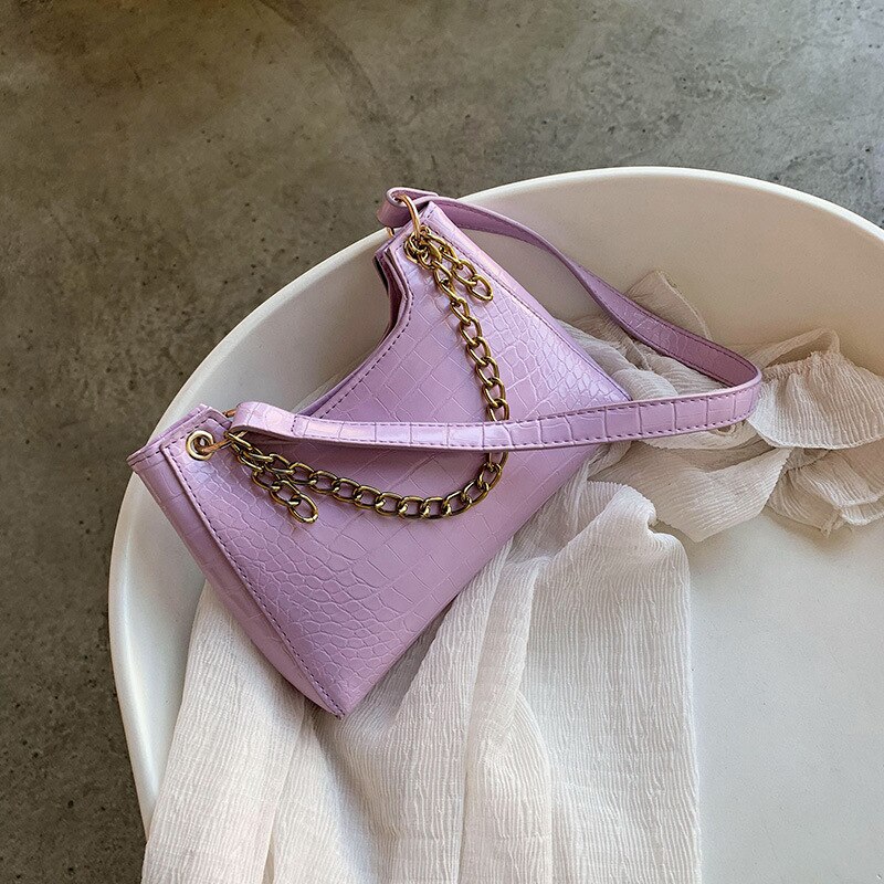 female bag small bag Korean texture wild crocodile pattern shoulder bag net red envelope chain handbag: purple