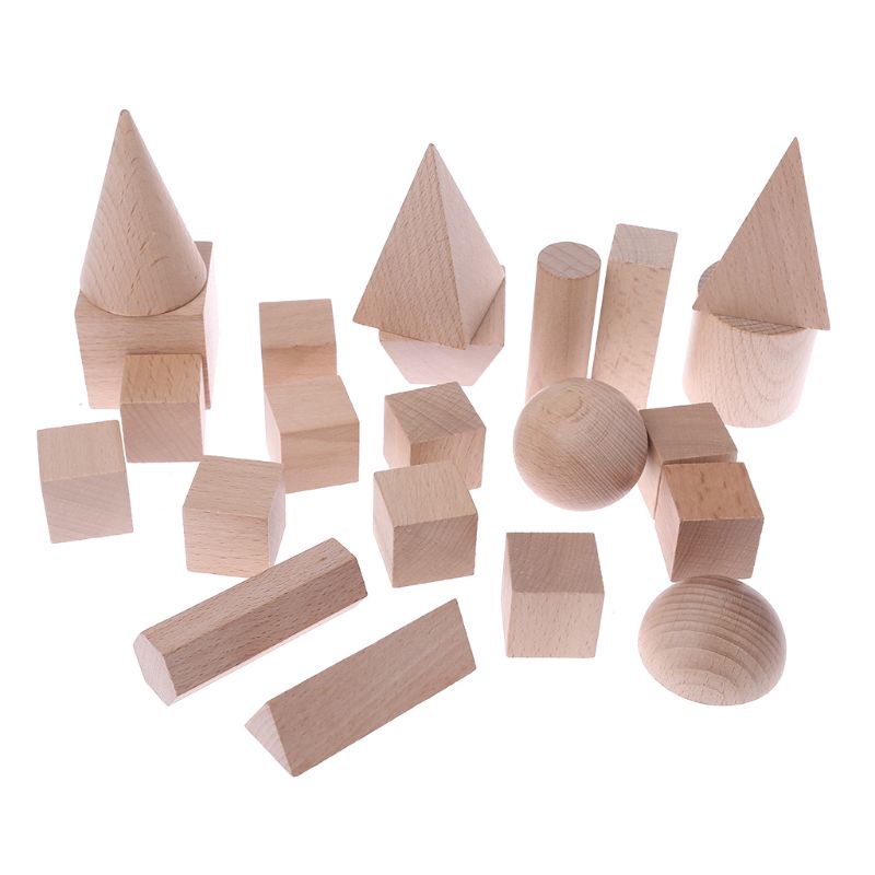 22pcs 3D Geometric Model Wooden Building Blocks Set For Kids Math Learning Education Toys 24BE