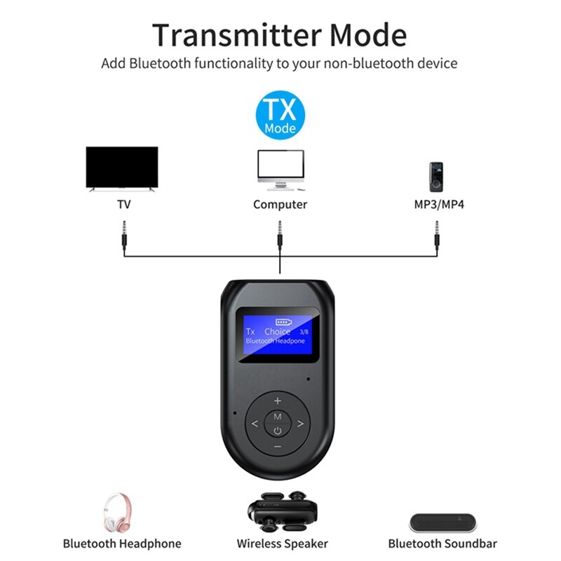 LCD Display Bluetooth 5.0 o Transmitter Receiver 3.5mm AUX Bluetooth USB Adapter