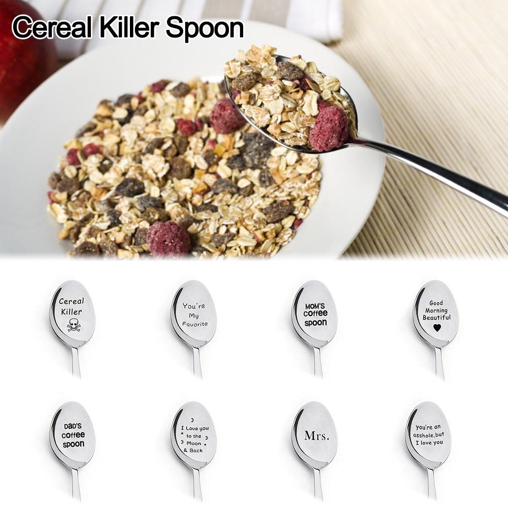 Cereal Killer Kitchen Tableware Coffee Spoon Stainless Steel Letter Engraving Spoons For Birthday Christmas Couple