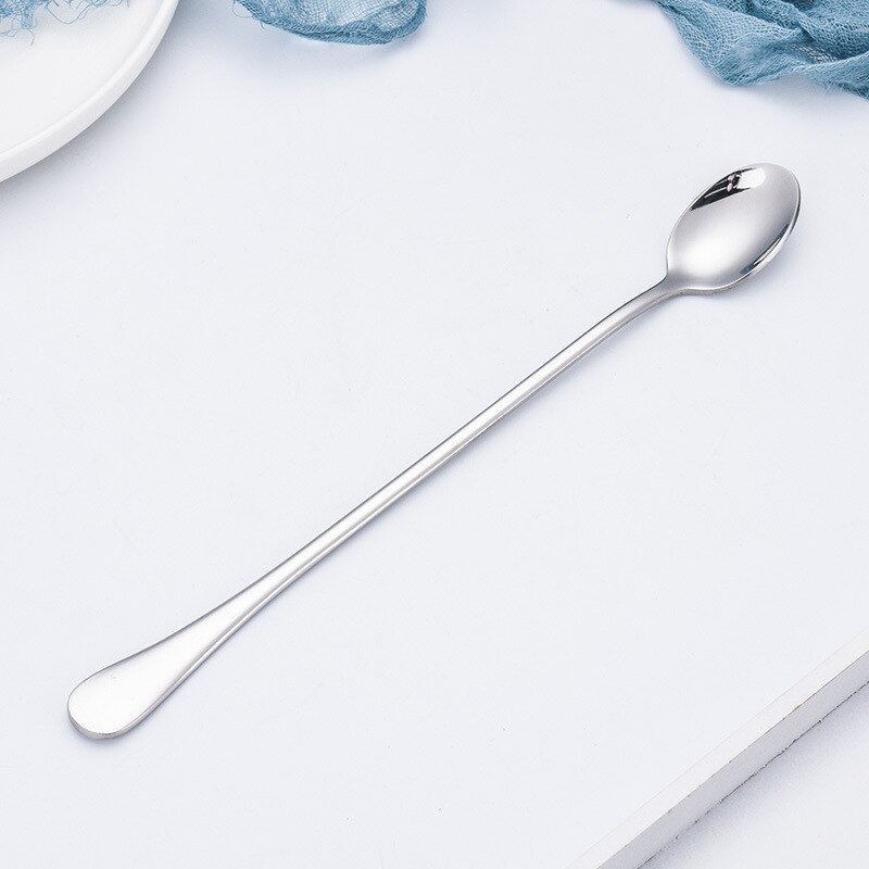 9-Inch Long Handle Iced Tea Spoon, Coffee Spoon, Ice Cream Spoon, Stainless Steel Cocktail Stirring Spoons: Silver