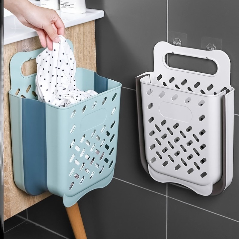 Panier de rangement pour vêtements sales, grand panier à linge mural, pliable, sans perforation, pour la maison