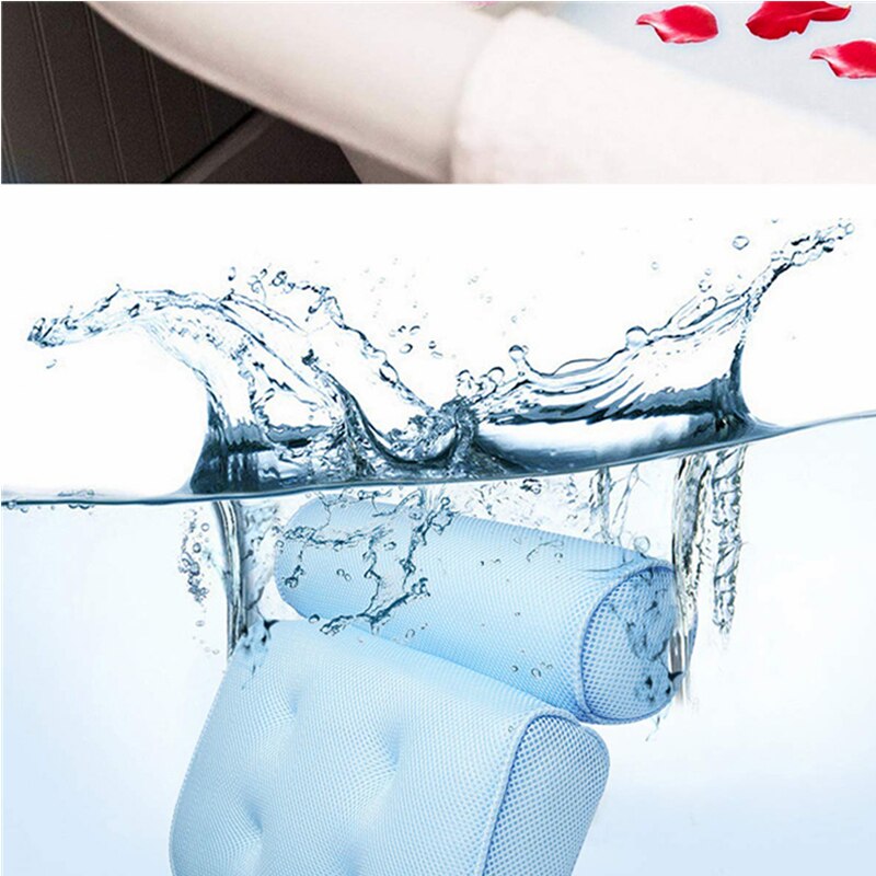 3D Mesh Spa Bath Pillow with 6/4pcs Suction Cups Neck Back Support Breathable Spa Pillow Bathroom Accersories подушка для ванны