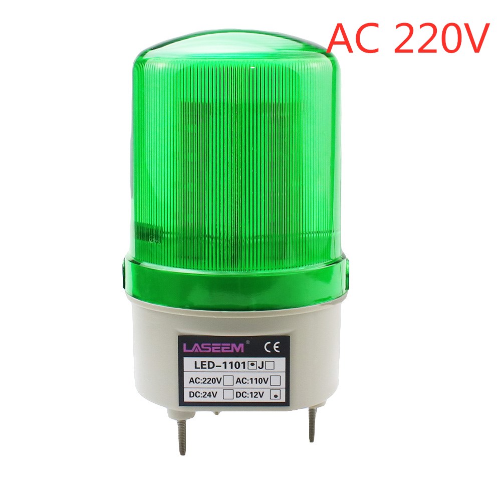 LED-1101J Rotary warning light sound light alarm led explosion warning light alarm flashing light 12V 24V 110V 220V: Green   220V
