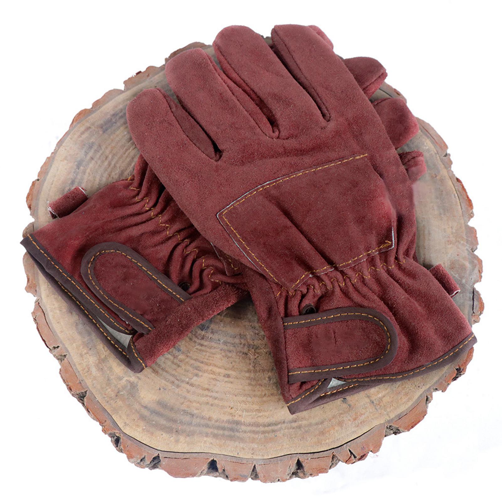 Guantes de cuero con aislamiento de llama para barbacoa, guantes resistentes al calor para horno, parrilla, cocina, chimenea, ignífugos, 1 par: Wine Red 10x4.3inch