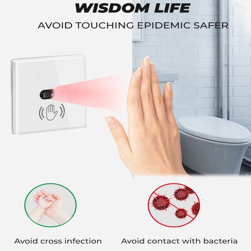 Mini 250V 10A Touchless Smart Wall Light Switch Infrared Sensor Glass Display PIR Motion Switch Household Automation Accessories