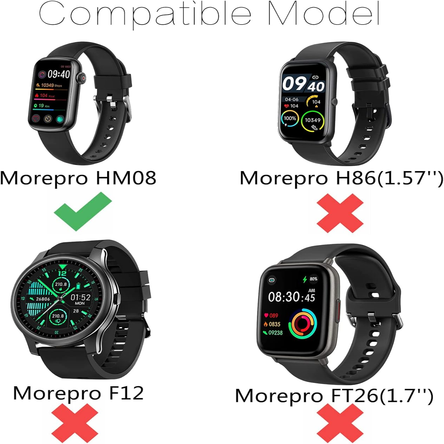 y duradero, paquete de 10 correas de silicona para reloj MorePro HM08 Fitness Tracker, pulsera de repuesto suave para hombres y mujeres