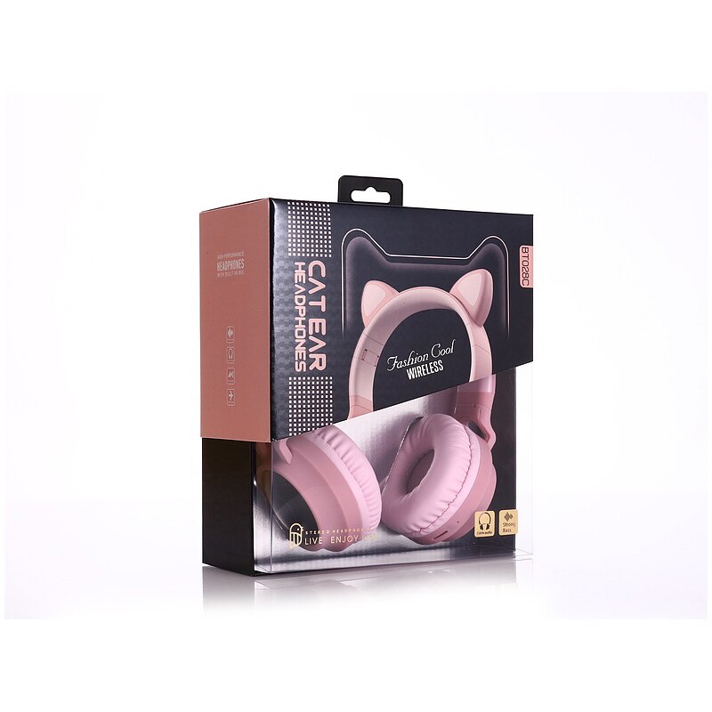 High-Grade headset Cat Ear Noise Cancelling Headphone Bluetooth 5.0 Kids Headset TF Card 3.5mm Plug With Mic Wireless Headphones: Pink WIth Box