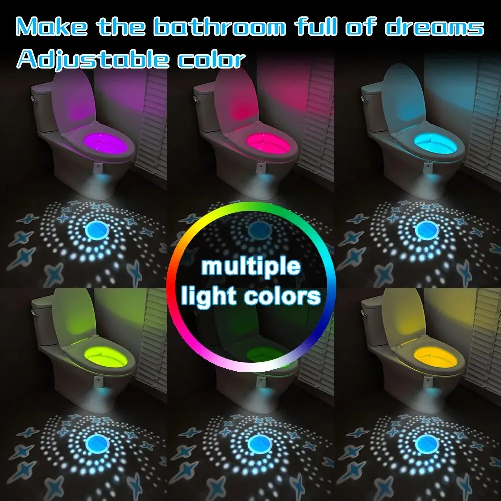 Luz nocturna para inodoro, luz con Sensor de movimiento, luz LED para inodoro, lámpara LED nocturna recargable de 7 colores para decoración de baño y baño