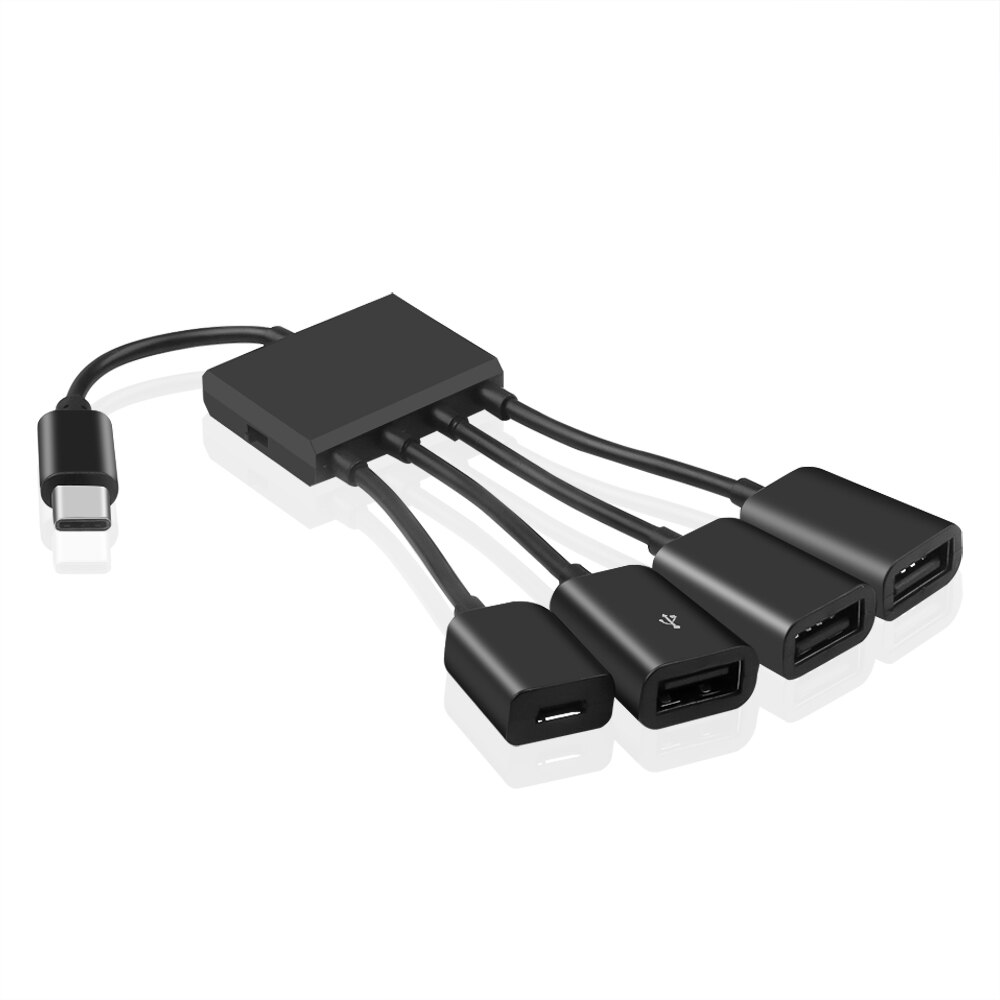 Kebidu OTG 4 puerto de tipo-C Cable USB Hub de carga de Cable de adaptador de conector USB 3,1 tipo C a Micro cargador de alimentación USB Cable: 4 USB 2.0