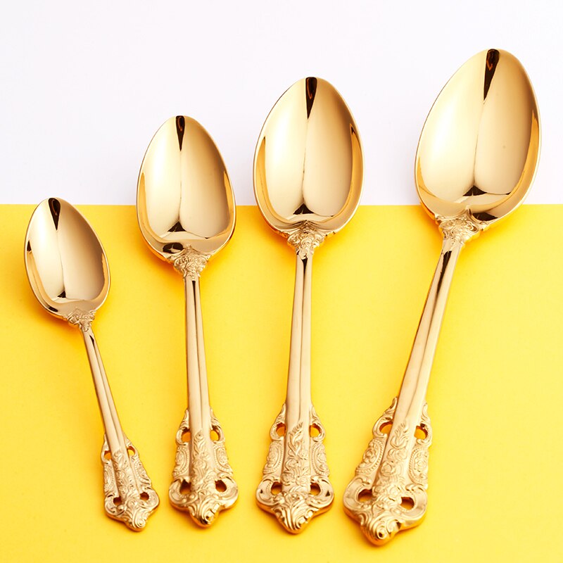 1pc Hochzeit Besteck GoldenVintage Messer Gabel Löffel Edelstahl Gold Geschirr einstellen Westlichen retro Weihnachten Geschirr