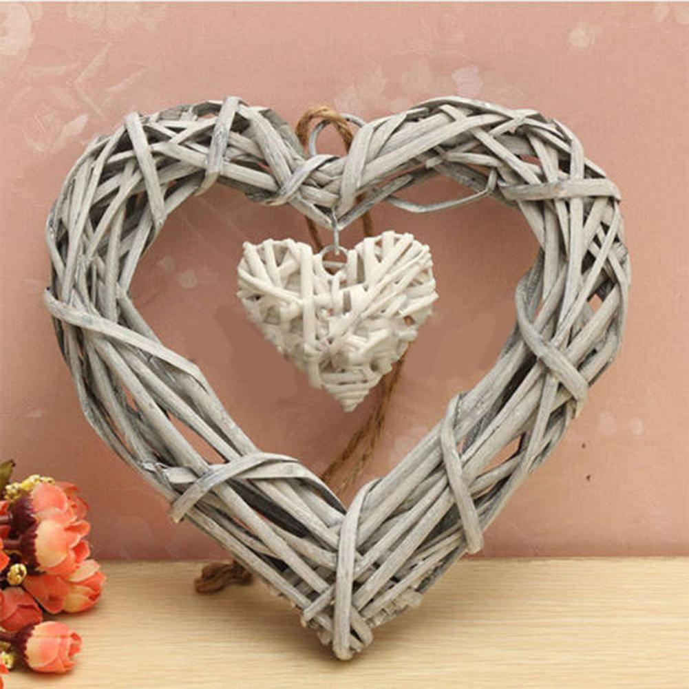 Chic Wicker Hanging Hearts Gray White Artificial Wreaths DIY Heart Wicker for Wedding Birthday Party Wall Hanging Decoration