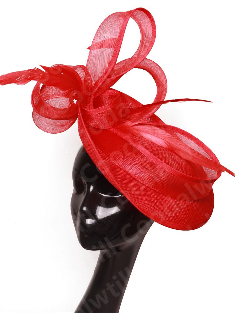 Rosa quente derby fascinator chapéu feminino casamento igreja acessórios de cabelo senhoras chique véu moda pillbox boné elegante festa millinery: Vermelho