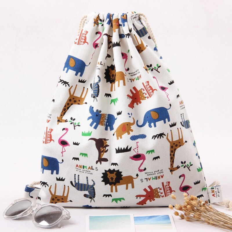 Originele cartoon trekkoordtas dierenprint dierentuin student schoenen tas schattige canvas reis opberg schouder trekkoord rugzak