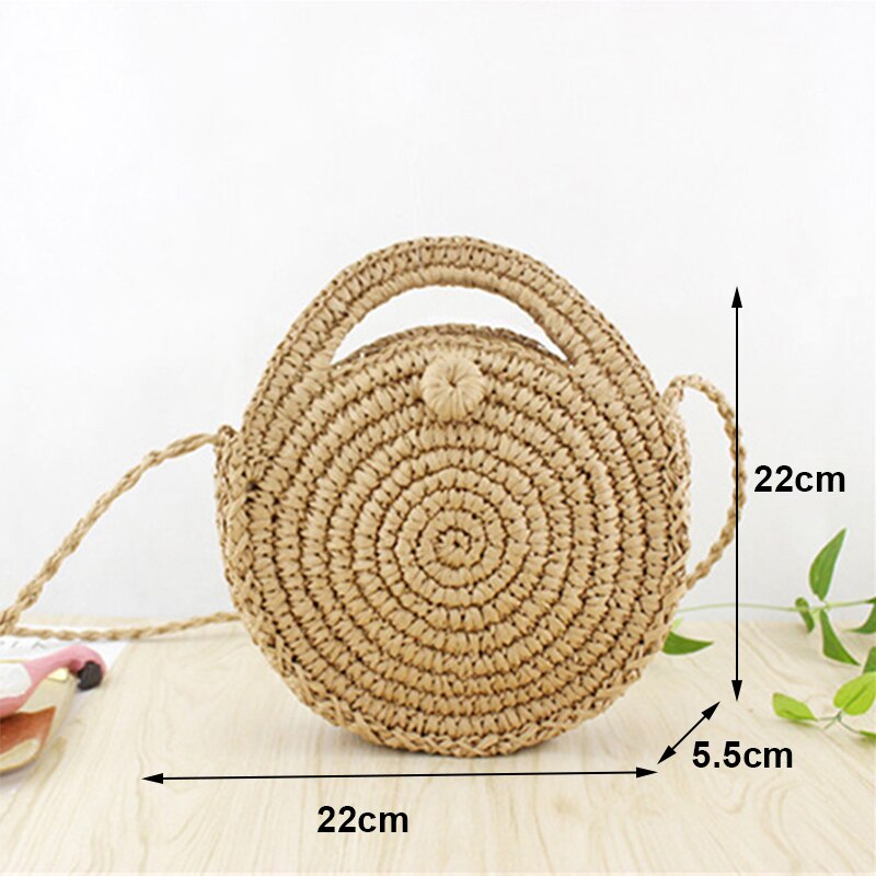 Yogodlns Round Soft Paper Rope Shoulder Bag Tassel Summer Beach Handmade Crossbody Bags Women Hollow Straw Bag Circle Rattan Bag: khaki style4