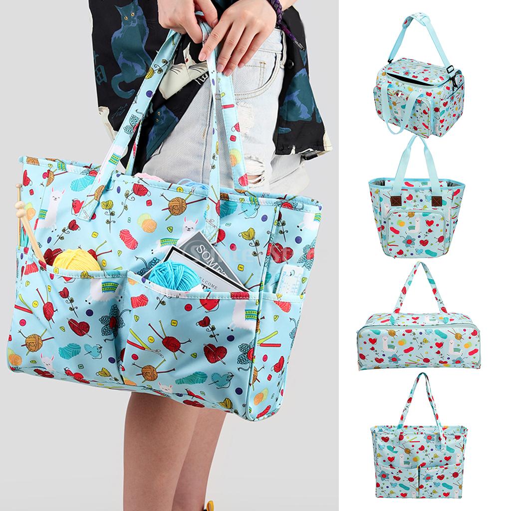 Bolso de Punto ligero con cremallera, bolsa de hombro con aguja de ganchillo, caja de hilo, accesorios de costura, organizador de almacenamiento, bolso de ganchillo