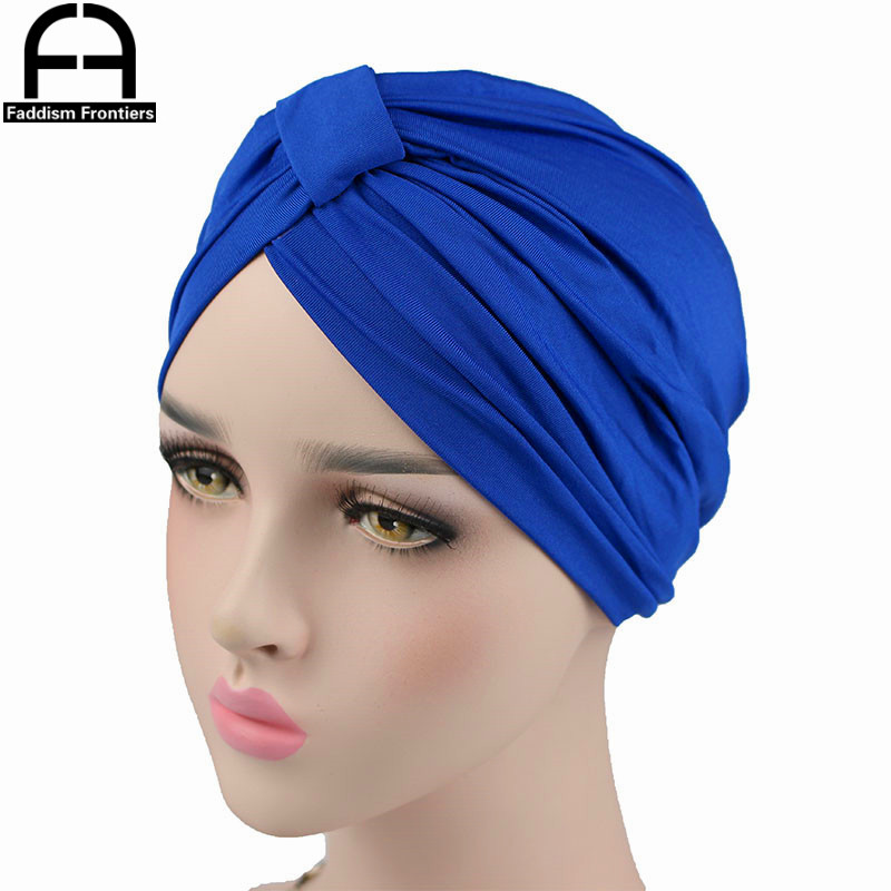 Turbante elástico de LICRA para mujer, diadema, turbante musulmán, Bandanas para quimio, accesorios para el cabello: Azul