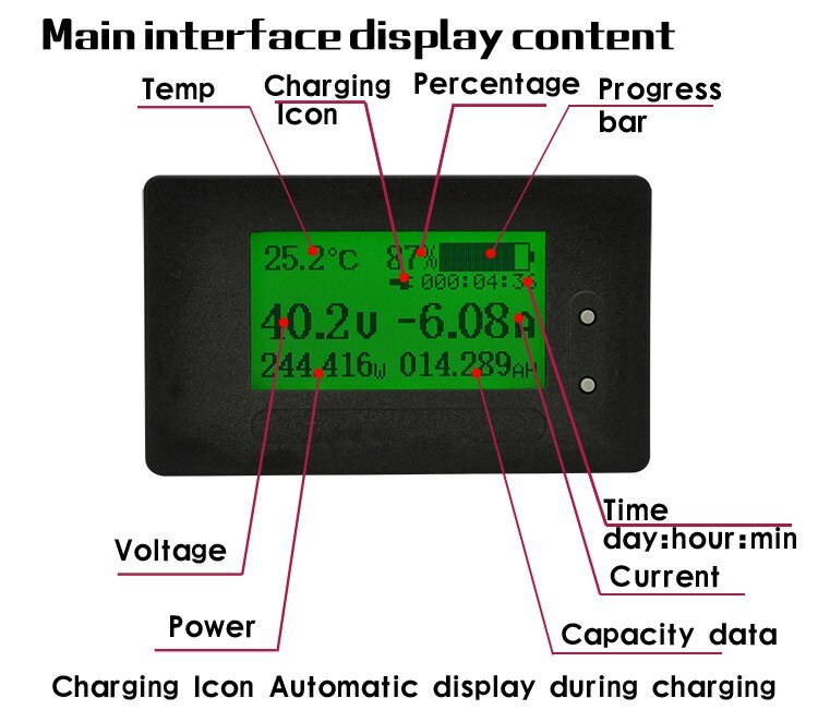 Gc97 dc 8-200v 500a voltmeter amperemeter bilbatterietester coulometer kapacitet el spænding effektmåler monitor 12v 24v 48v