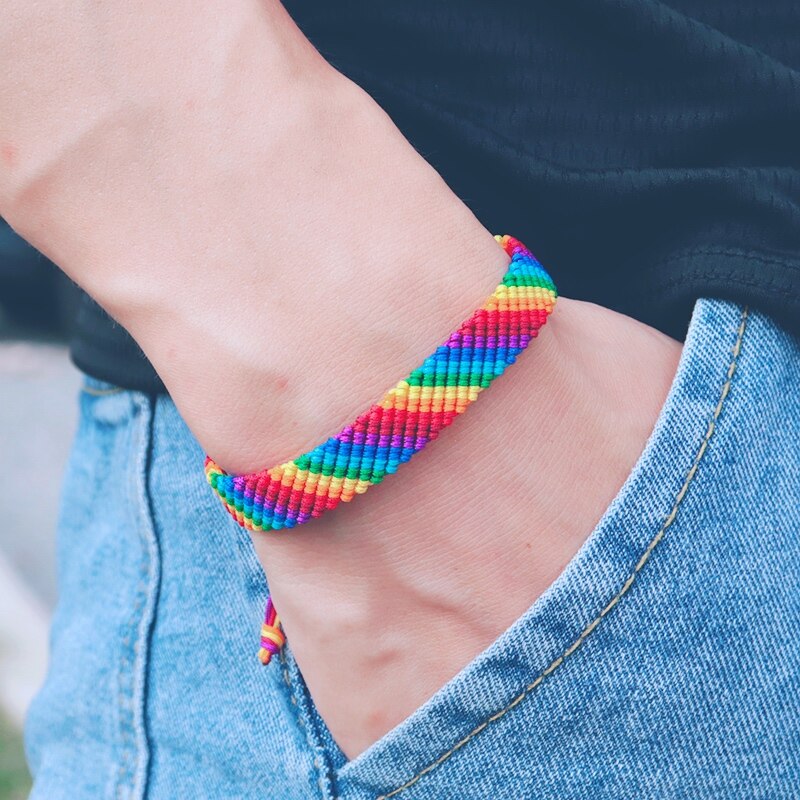 LGBT Armbänder Für Männer Frauen Handgemachte Webart Gewinde Braslet Einstellbare Homosexuell Stolz Öffnung Armreif Wrap Brazalete