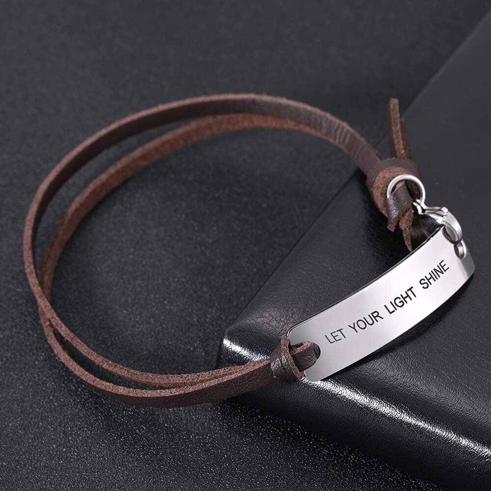 Skyrim Inspirational Words Mantra Bracelet Men Male Stainless Steel Charm PU Leather Rope Wristband Bracelets Jewelry