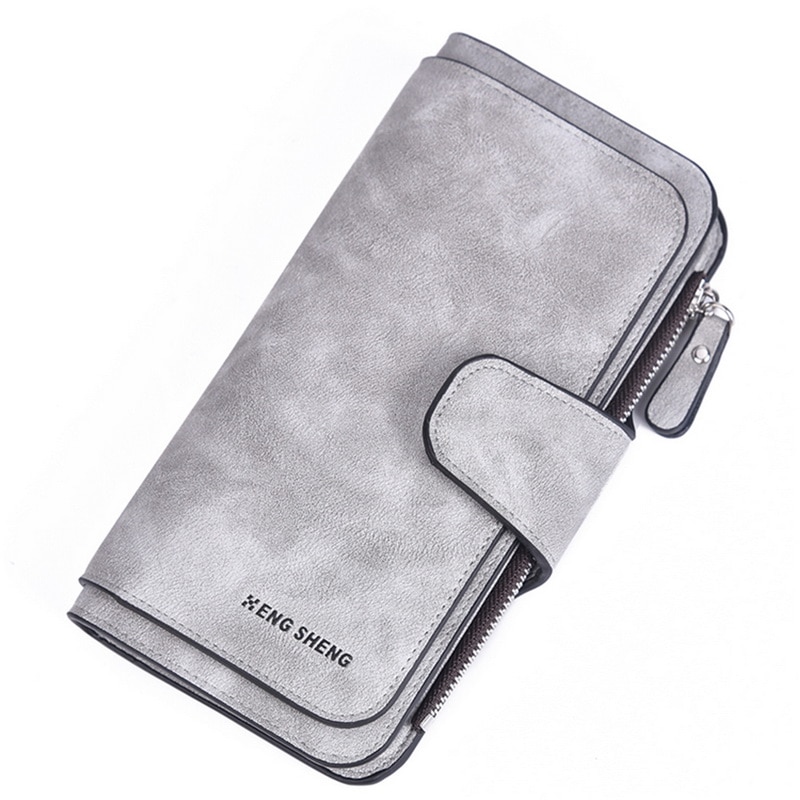 Litthing Pu Leather Women's Long Wallet Credit Card Clutch Purse Women's Wallet Matte Card Bag Buckle Multi-function Wallet: light gary A