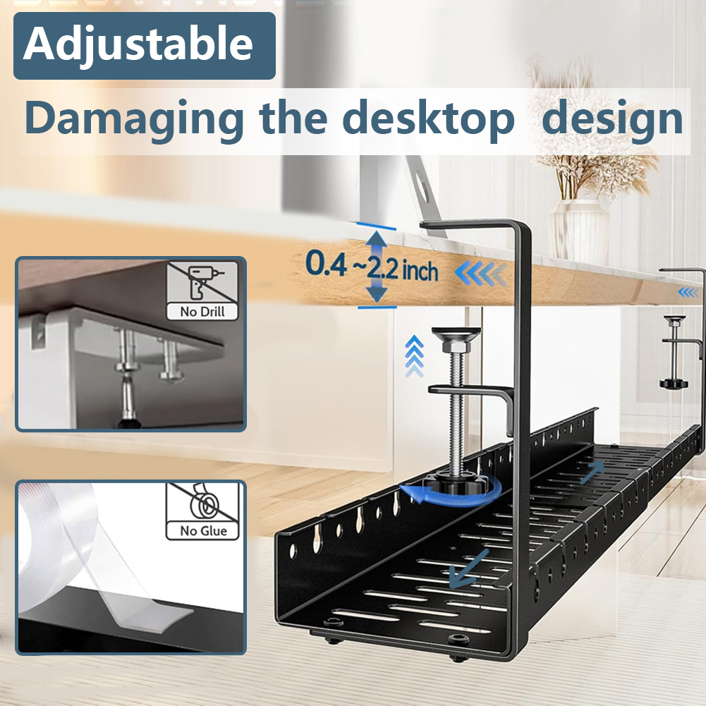 Under Desk Cable Management Tray Retractable Cable Cord Organizer Heavy Duty Under Desk Cable Shelf for Cords Wires Power Strip