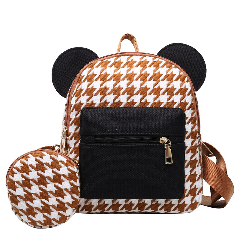 Bear Ears Plush Female Backpack Faux Fur Shoulders Bag Cute Furry Women Bag Winter Bags For Women 2022 Mini Girl Backpacks: Brown Houndstoot Bag