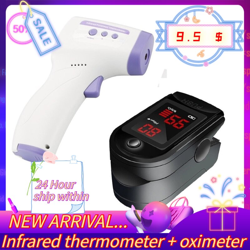 pulsoksymetr Digital Forehead Infrared Thermometer & Fingertip Pulse Oximeter Blood Oxygen Sensor Saturation SpO2 Monitor