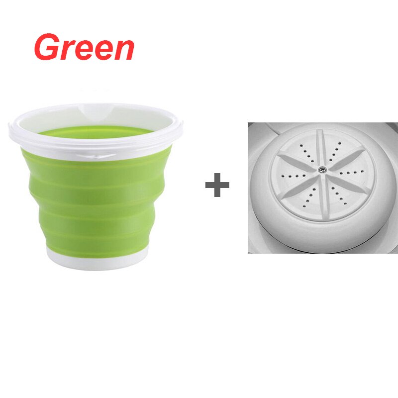 Mini vaskemaskine bærbar ultralydsrenser turbine sammenklappelig spand type tøjvask rengøring til hjemmerejse: Grøn