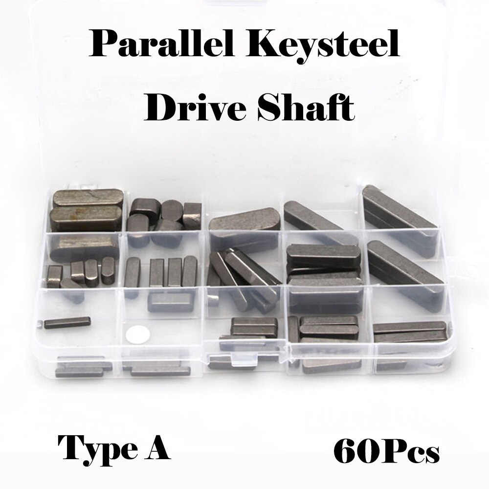 60Pcs Key Stock Assortment 3mm 5mm 6mm 8mm 10mm Round Ended Feather Key Drive Shaft Parallel Keys Hardware with Box