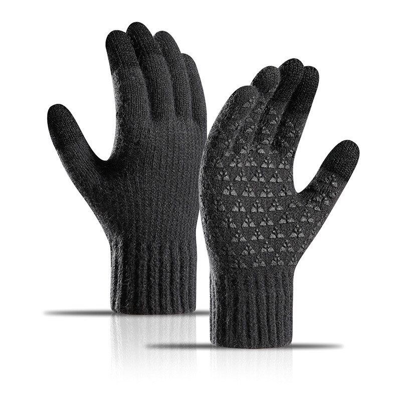 Guantes de punto para hombre, manoplas masculinas gruesas de lana, cálidas y sólidas, con pantalla táctil y dedos divididos, para deportes al aire libre, Otoño e Invierno: Dark gray