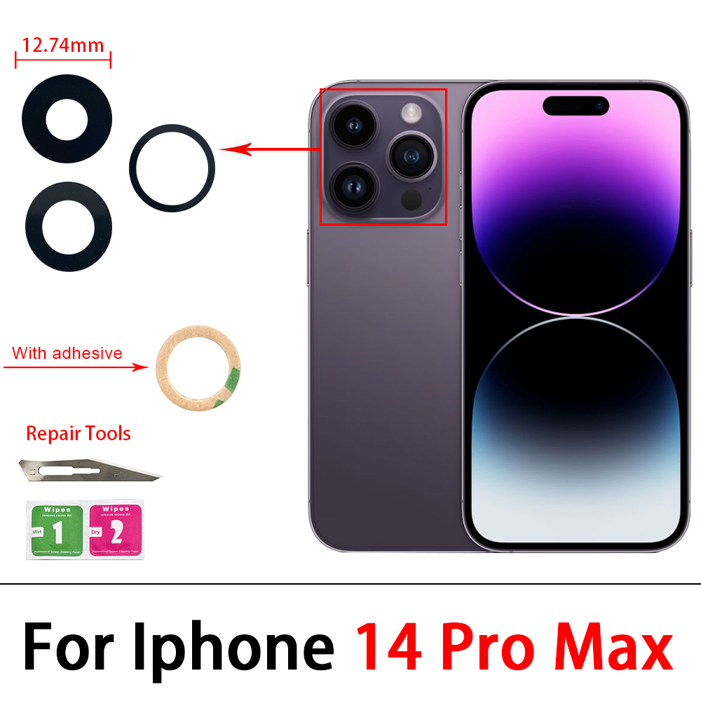 2Pcs，Rear Back Camera Glass Lens For IPhone 15 14 Plus 13 12 mini 11 Pro Max Camera Glass With Glue Adhesive Sticker Repair Tool