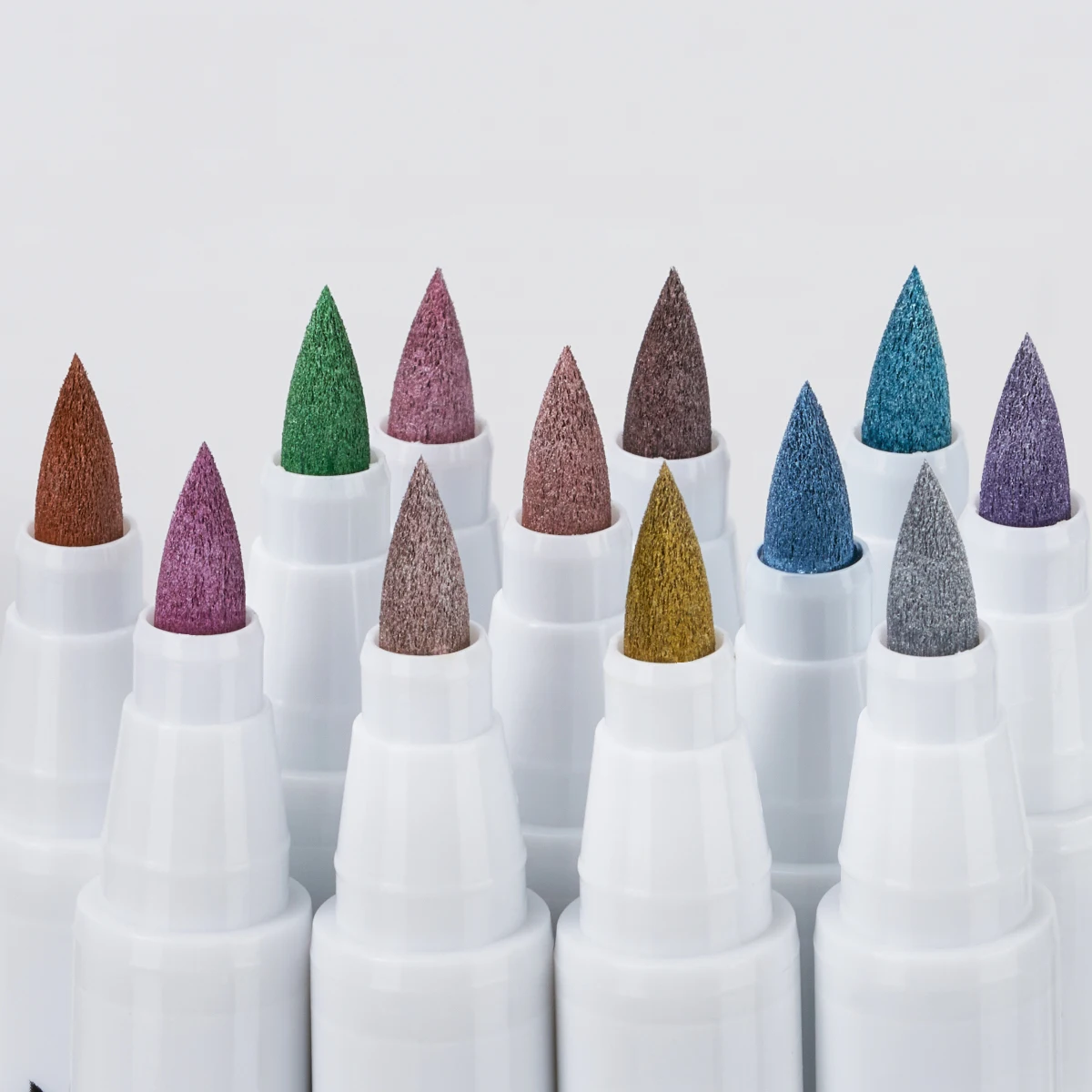 Arrtx 12 marcadores acrílicos de colores metálicos, pincel, bolígrafos acrílicos para piedra de roca, cerámica, porcelana, taza, tela de madera, pintura en lienzo