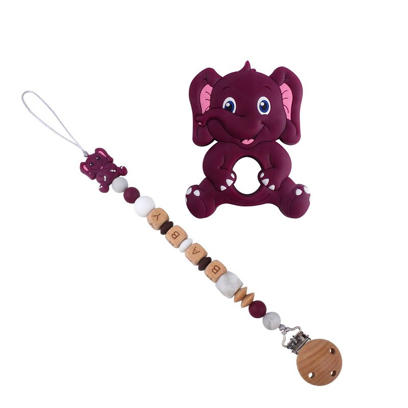 Cute Elephant Baby Infant Chewing Silicone Pacifier Soother Dummy Clips Chain Set Newborn Baby: Champagne