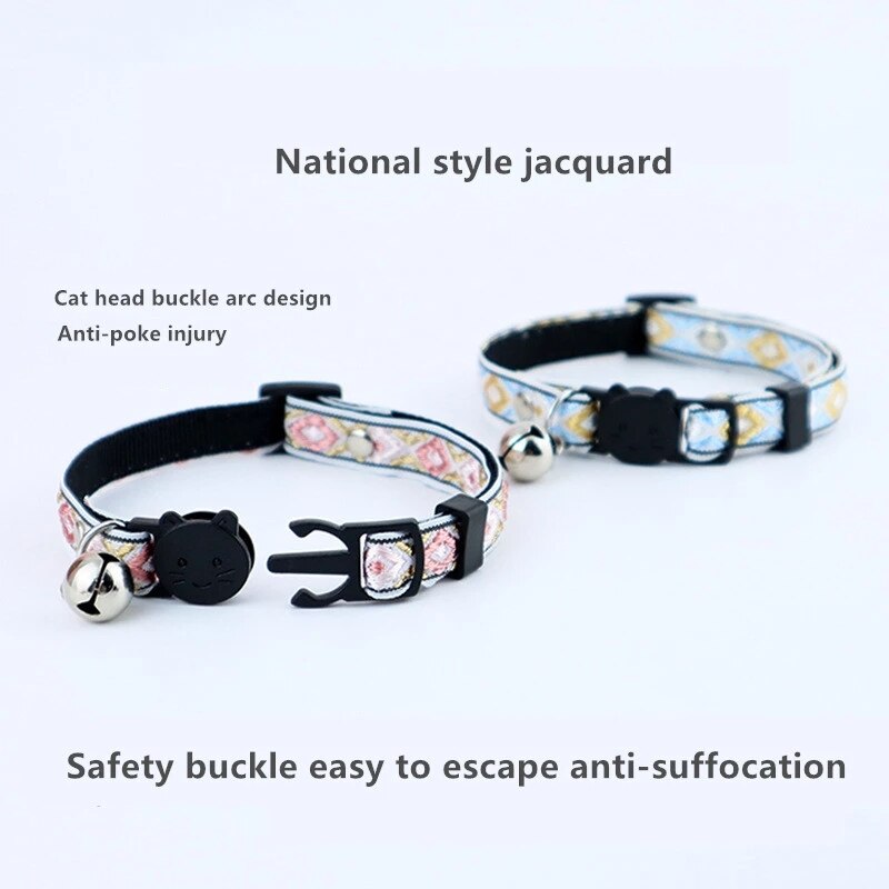 Étnico Jacquard Collar de gato con campana ajustable gatito cuello Correa hebilla de seguridad Anti-asfixia Collar para mascota mascotas suministros