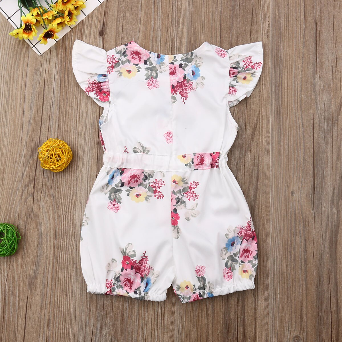 ropa de verano para niños 1-6Y bebé niña mameluco para niño mono con cinturón de manga volante Floral/traje pelele sólido ropa con cinturón