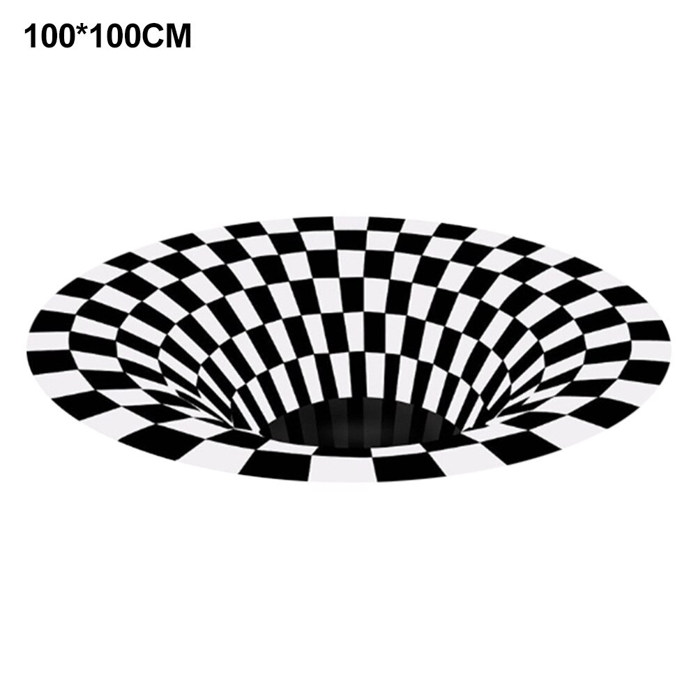 Runde hjemmetæpper tæpper sort hvid gittertæppe 3d illusion vortex værelse soveværelse skridsikre gulvmåtter hjem tæpper: 100 x 100cm