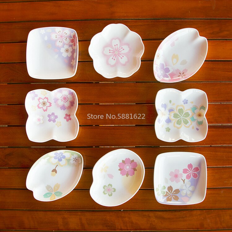 Ceramic Small Plate Cherry Blossoms Dessert Dish Japanese-Style Porcelain Sushi Tray Household Porcelain Tableware