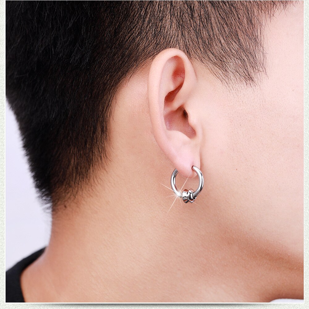 1 PCS Punk Rock Style Stainless Steel Ear Rings Spring UFO Square Hoop Earrings For Men Pop Style Piercing Jewelry