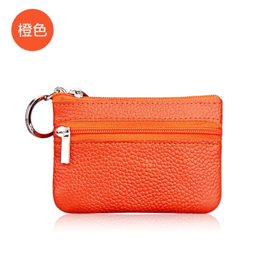 Casual mujer cuero genuino llavero bolsa monedero funda cartera: Orange