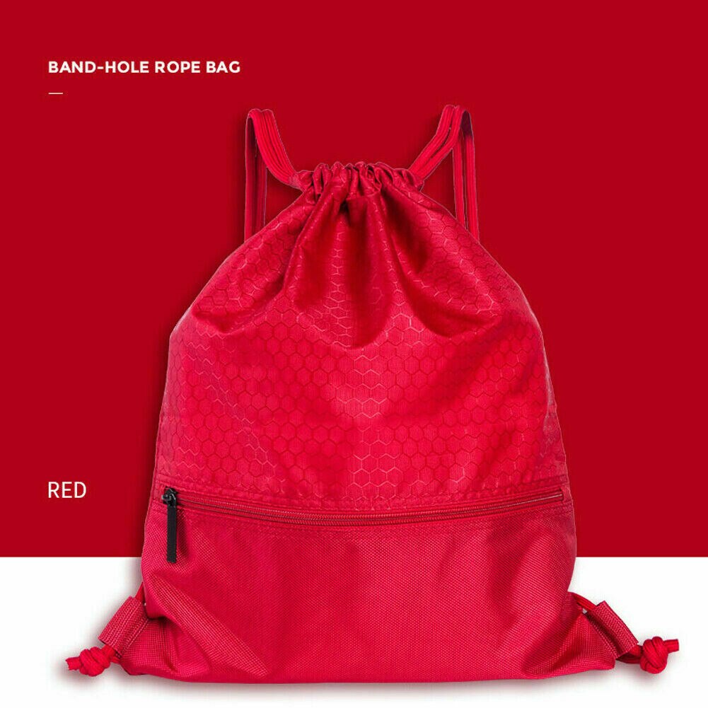 Mochila de nailon con cordón impermeable portátil para estudiantes, mochila de ciclismo deportivo con cordón, organizador de ropa y zapatos: Rojo