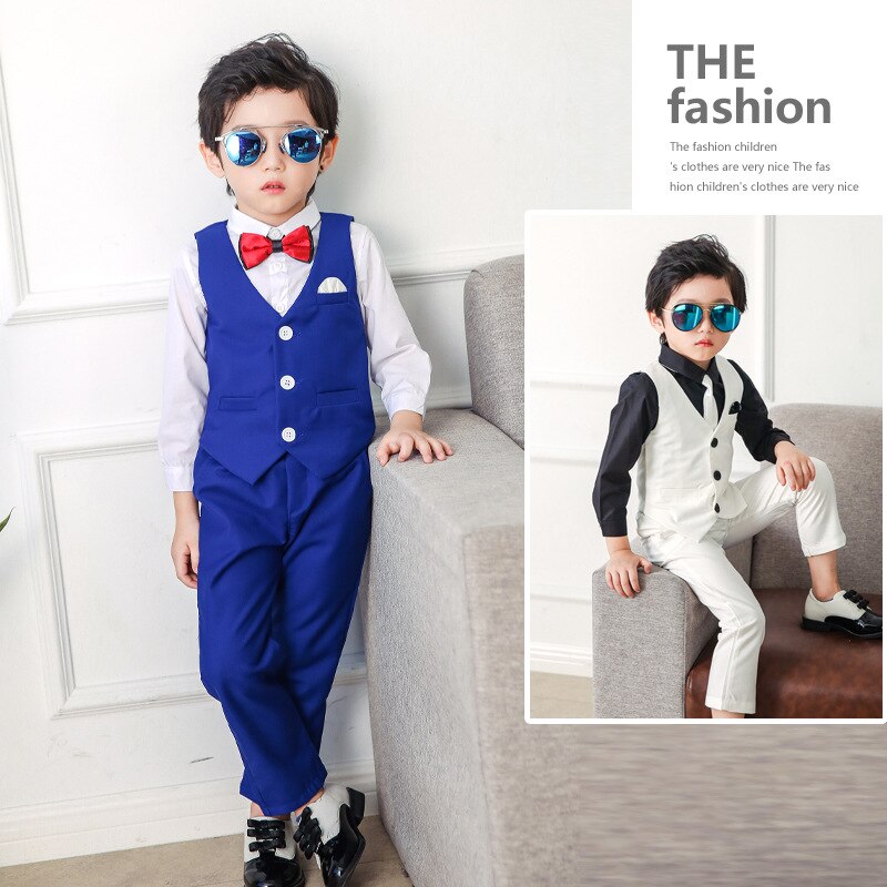 Poikien puku lasten brittiläistyylinen herrasmiehen puku liivi housut 2 kpl lasten hääsyntymäpäiväjuhla iltapuku smokki