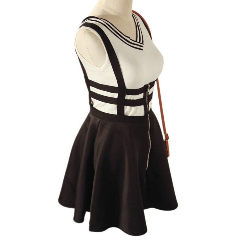 Mini Falda Skater para mujer, ropa con tirantes, cintura alta, Verano